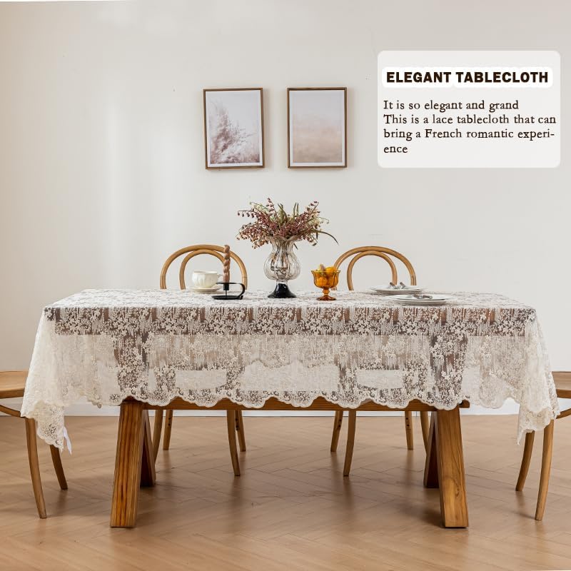 Lace Embroidered Tablecloth. Square Lace Vintage Tablecloth Dustproof Table Protector for Kitchen Dining Room Party Banquet Home Picnic Wedding Decoration (Creamy White 43×43 inch)