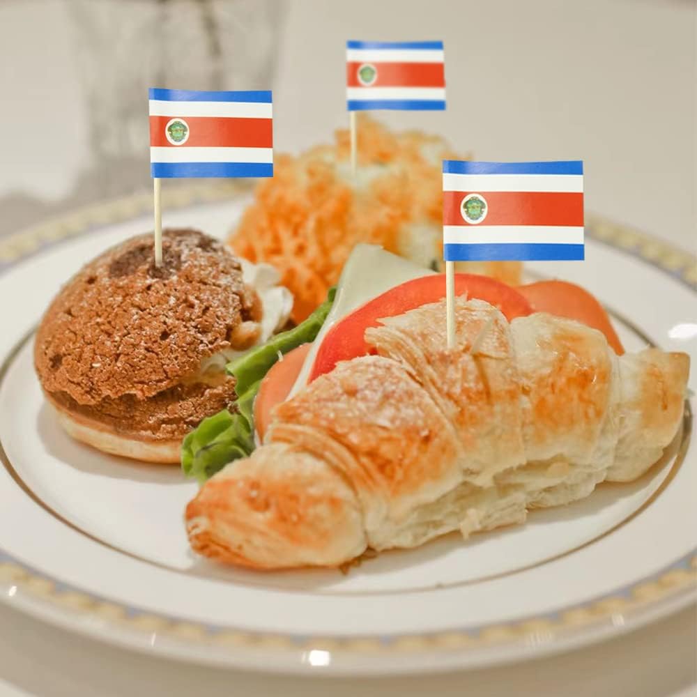 Costa Rica Flag Costa Rican Flag, Small Mini Costa Rican Toothpick Flags for Food, Cupcakes, Cocktails, Appetizers, Bar Party Decorations