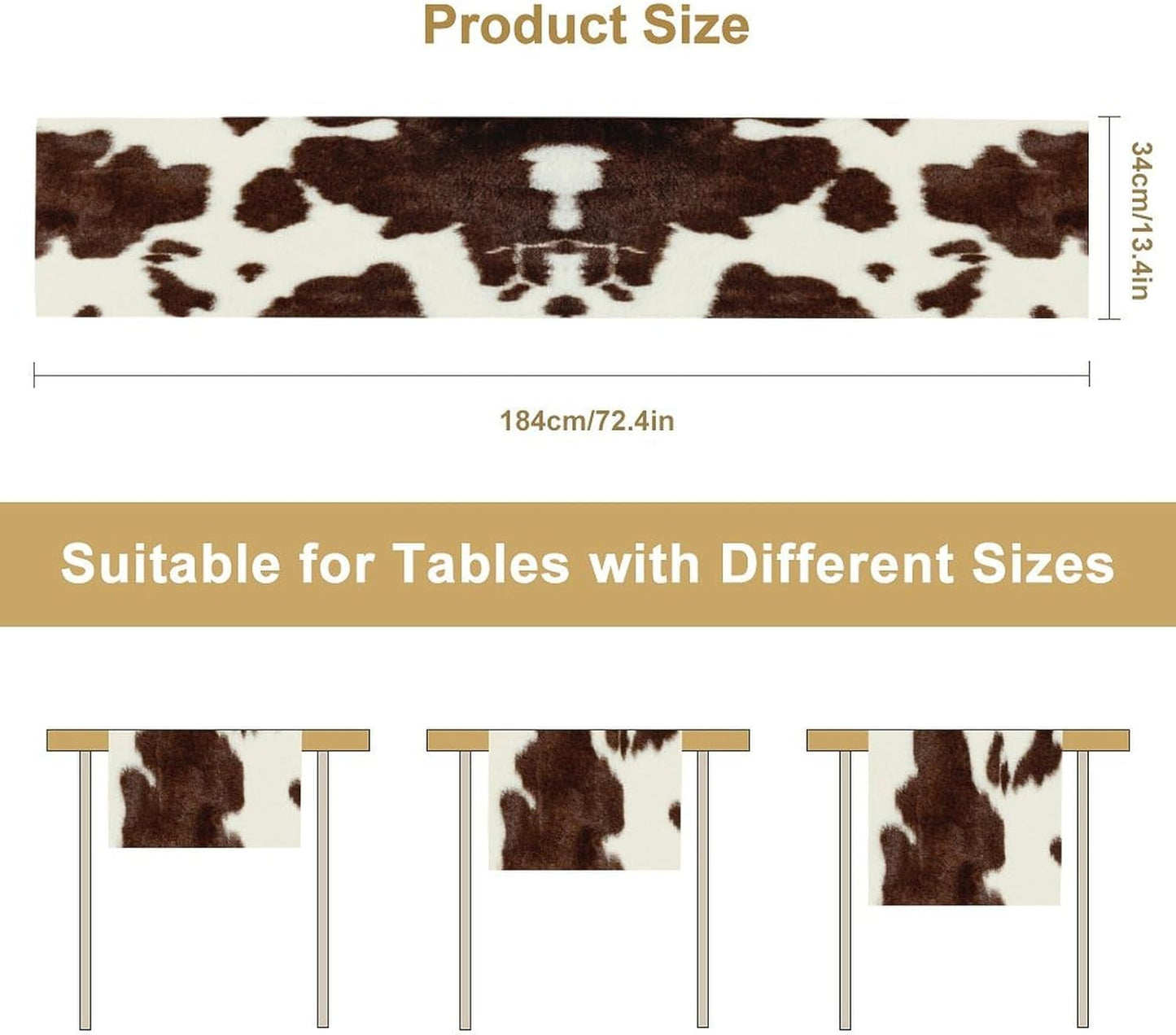 Cow Skin Print Table Runner, Safari Wildlife Brown Country Farm Cowhide Pattern Cotton Linen Rustic Cottage Table Runner for Dinning Home Party Holidays Home Setting, 13x70 Inch