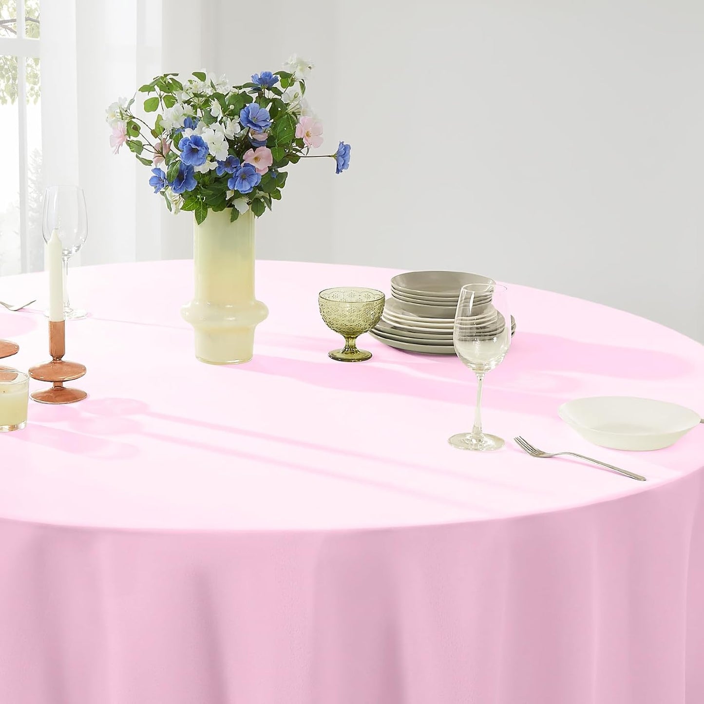 Round Tablecloth 2 Pack 90 Inch Pink Tablecloths Washable Decorative Linen Polyester Table Clothes Cover for Dining Table Banquets Buffet Parties and Wedding