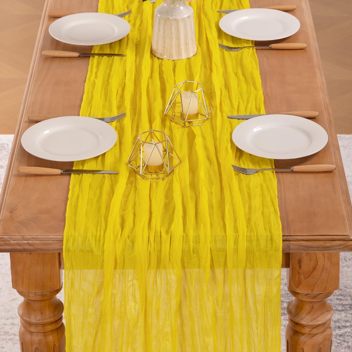 MLMW 4 Pack Yellow Cheesecloth Table Runner Boho Gauze Rustic Cheese Cloth Table Runner 160 inch Sheer 13.3ft for Wedding Party Baby Bridal Shower Birthday