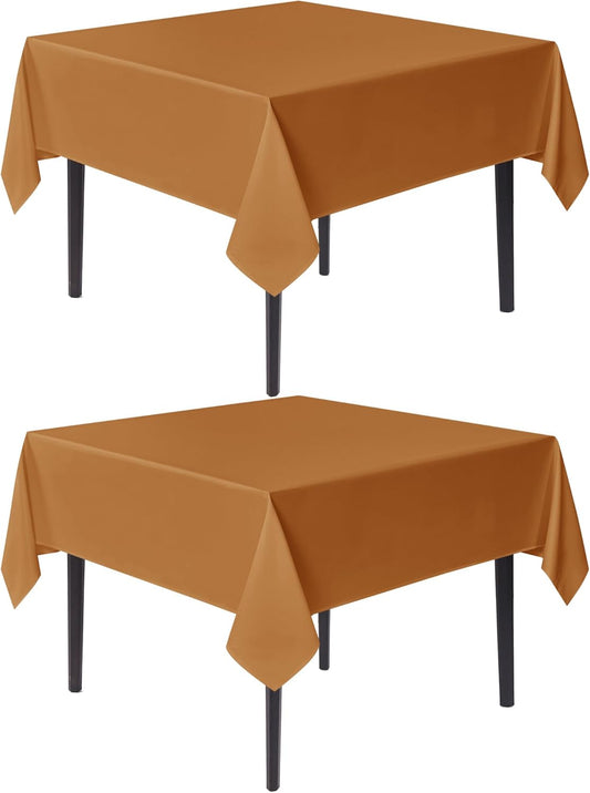 sancua Thanksgiving Square Tablecloths 70x70 Inch Bronze, 2 Pack - Fabric Fall Table Cloth for Square or Round Tables, Washable Polyester Table Cover for Dinner, Holiday Party, Display Tables