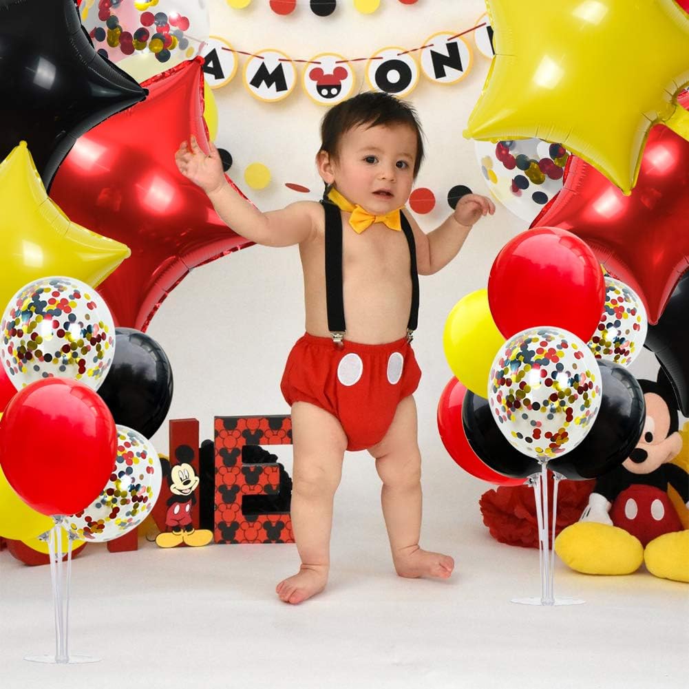 TONIFUL Mouse Birthday Table Decorations Red Yellow Black Table Centerpiece Balloons Stand Holder Kit for Mouse Theme Favor Baby Shower Kids Party Supplies