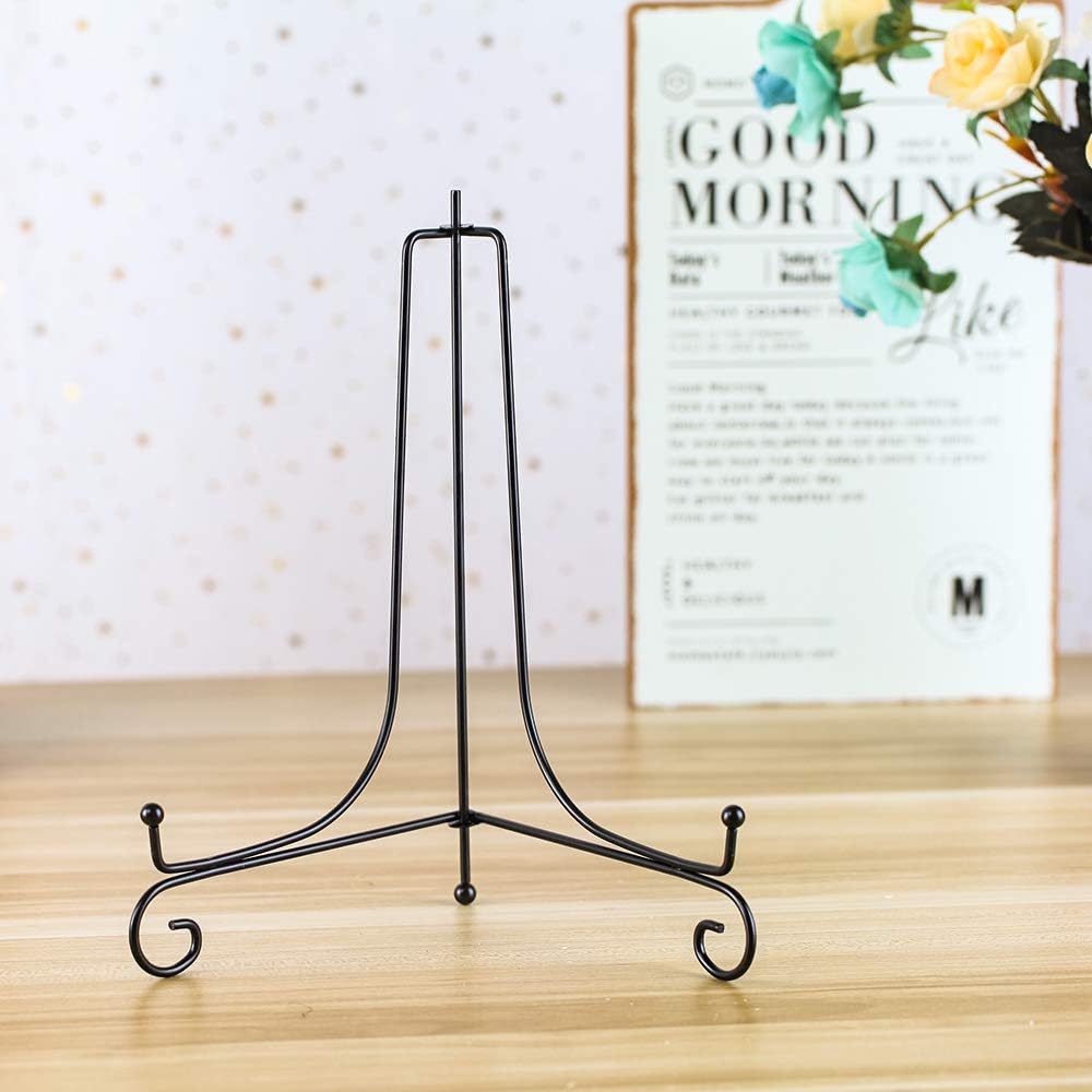 (2 Pack) Iron Display Stand, Black Iron Easel Plate Display Photo Holder Stand, Displays Picture Frames, Cookbooks, Decorative Plates, Tablets and Art 10 Inch