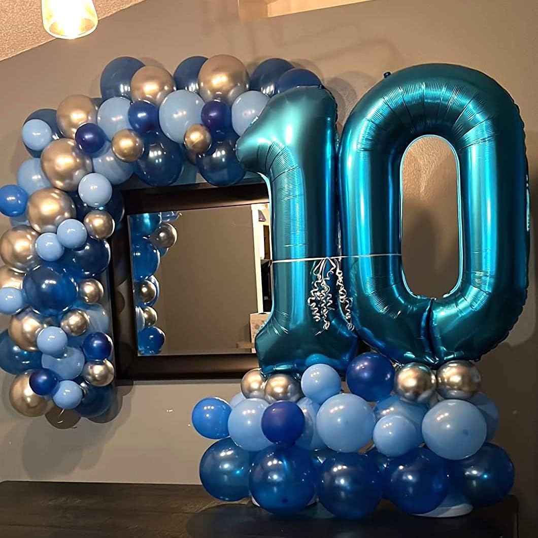 Blue Balloon Number 0, 40 Inch Large Self Inflating Foil Number Balloons 0-9, Giant 0 Digital Helium Balloon for Boys Men Birthday Baby Shower New Year Party Anniversary Celebration Decorations
