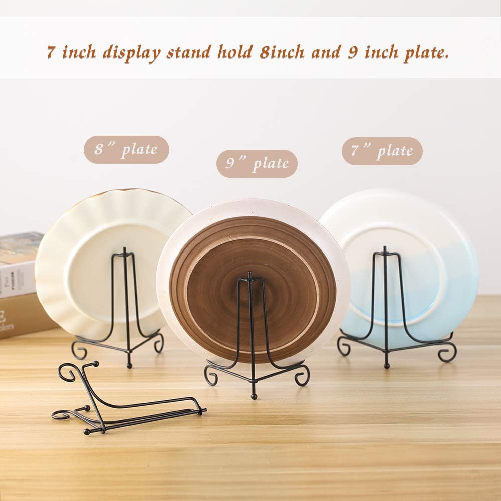 (4 pack)7"Iron Display Stand, Black Iron Easel Plate Display Photo Holder Stand, Displays Picture Frames, Cookbooks, Decorative Plates, Tablets and Art