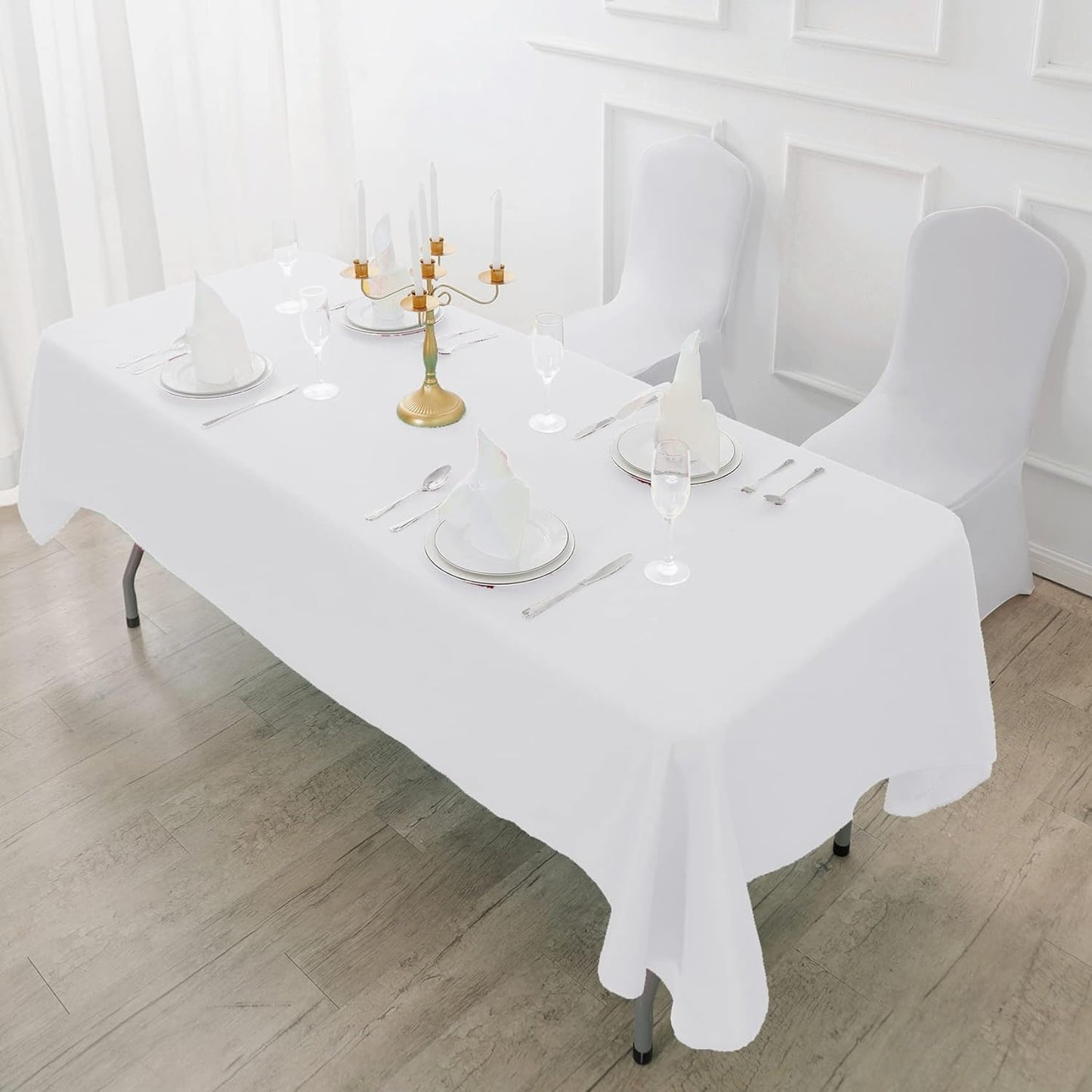 Fokitut 2 Pack Waterproof Rectangle Tablecloth, 90x156 Inch,Stain Resistant and Wrinkle Polyester Table Cloth, Fabric Table Cover for Kitchen Dining, Wedding, Party, Holiday Dinner-White