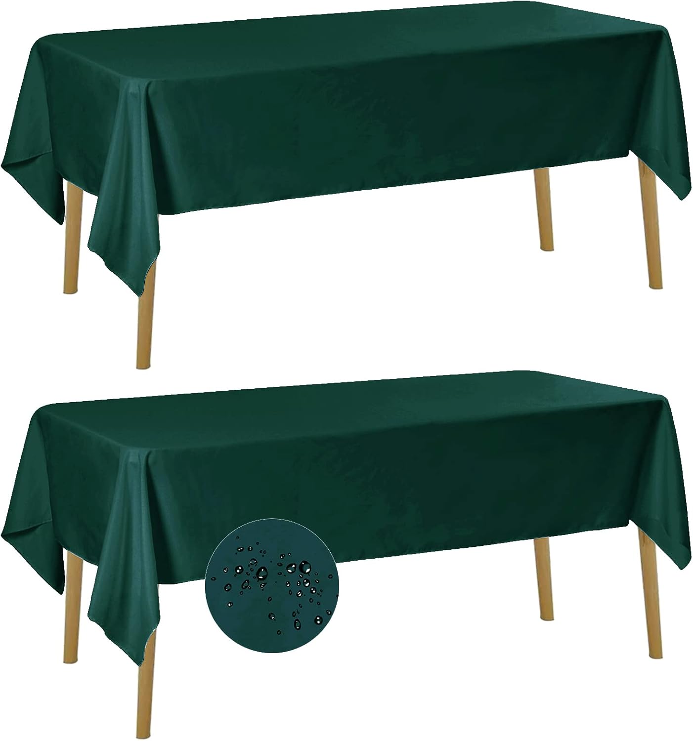 Fokitut 2 Pack Waterproof Rectangle Tablecloth, 60x102 Inch, Stain Resistant and Wrinkle Polyester Table Cloth, Fabric Table Cover for Kitchen Dining, Wedding, Party, Holiday Dinner-Hunter