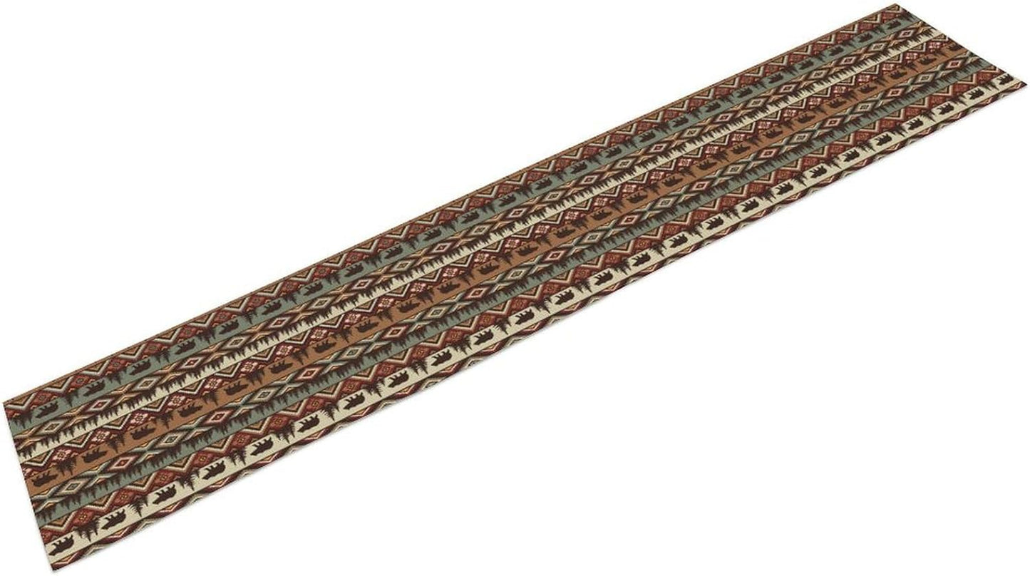 Retro Cabin Table Runner Rustic Bear Forest Farmhouse Lodge Jungle Table Runner for Dinner Party Living Room Kitchen Aztec Vintage 13x120 Inch