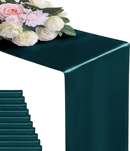 12Pack Table Runner 12 x 108 Inches Satin Silk Table Runner for Wedding, Birthday Party, Banquets, Graduations Decoration, fit Rectange and Round Table-Hunte