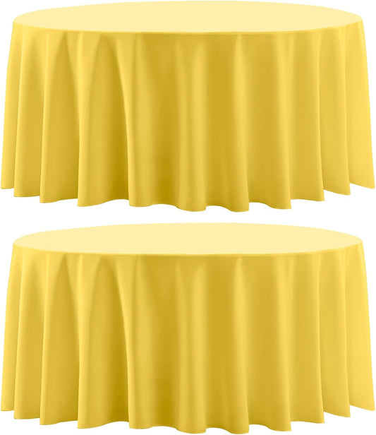 Round Tablecloth 132 Inch 2 Pack Yellow Tablecloths Washable Decorative Linen Polyester Table Clothes Cover for Dining Table Banquets Buffet Parties and Wedding