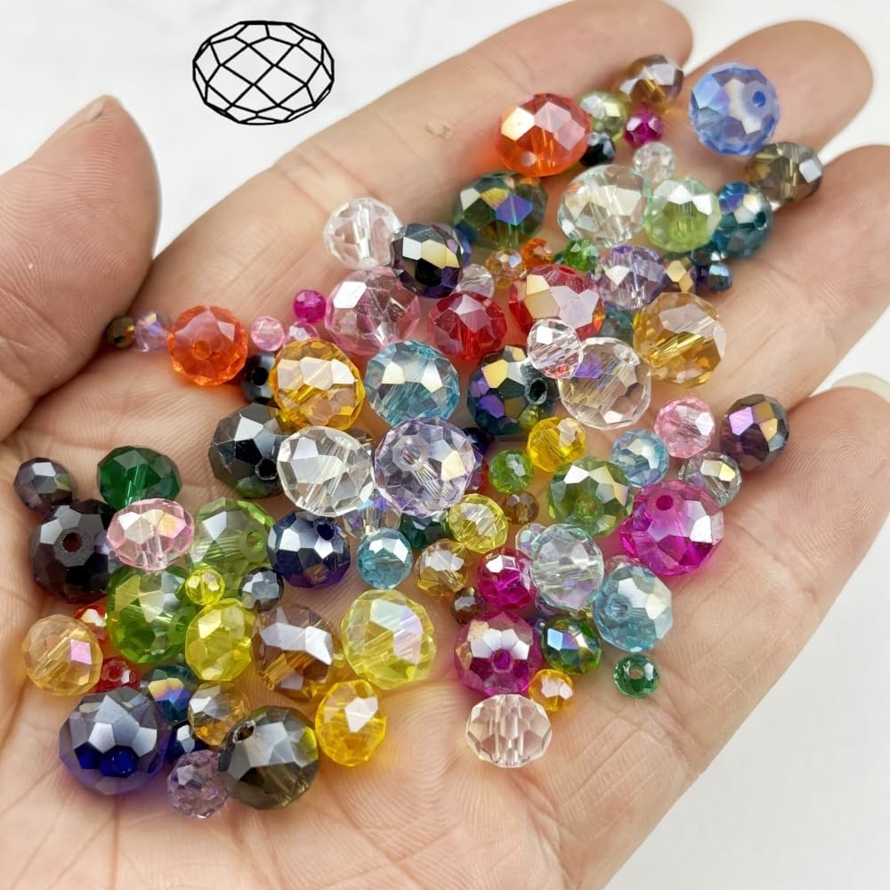 100pcs 8mm Crystal Glass Beads for Crafts Faceted Rondelle Glass Beads for Jewelry Making Crystal Spacer Beads for Necklaces Bracelets Earrings DIY Craft(Gold Champagne AB)