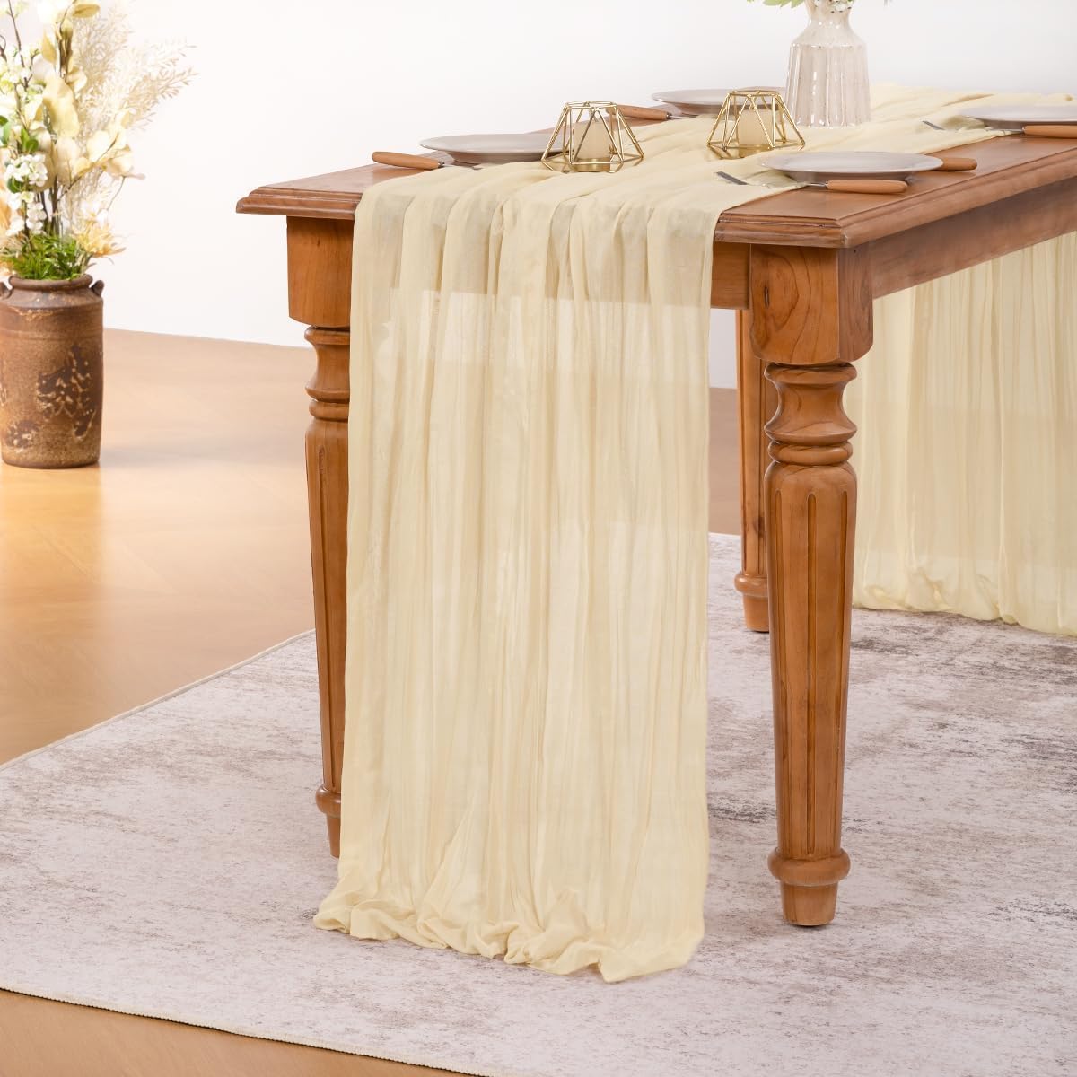 MLMW 4 Pack Beige Table Runner Cheesecloth Boho Gauze Rustic Cheese Cloth Table Runner 160 inch Sheer 13.3ft for Thanksgiving Wedding Party Baby Bridal Shower Birthday
