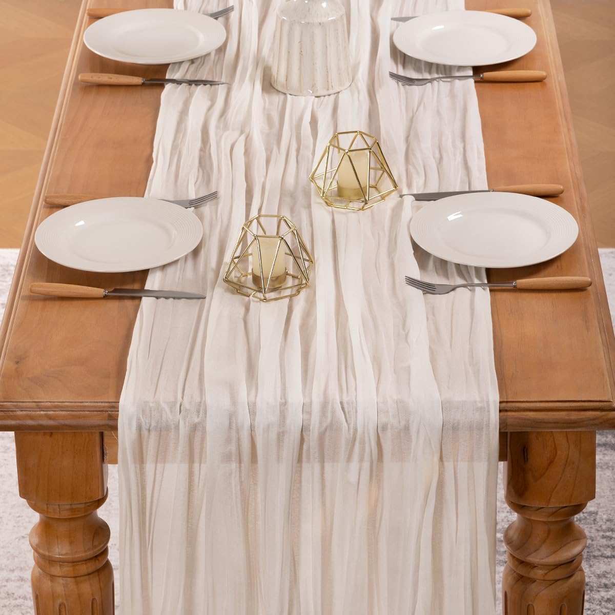 MLMW Ivory White Table Runner Cheesecloth Boho Gauze Rustic Cheese Cloth Table Runner 160 inch Sheer 13.3ft for Thanksgiving Wedding Party Baby Bridal Shower Birthday
