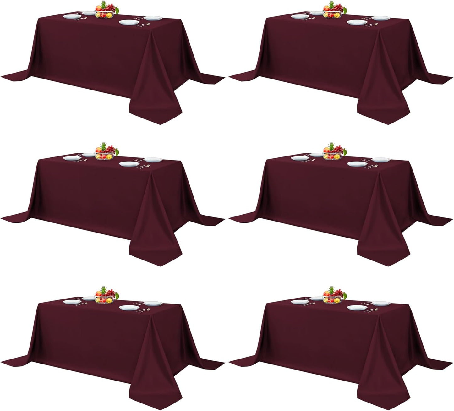 Fitable Burgundy Rectangle Table Clothes, 6 Pack - 90 x 156 Inch - Reusable and Washable Tablecloths, Polyester Fabric Table Covers for Wedding, Party, Banquet, Formal Events