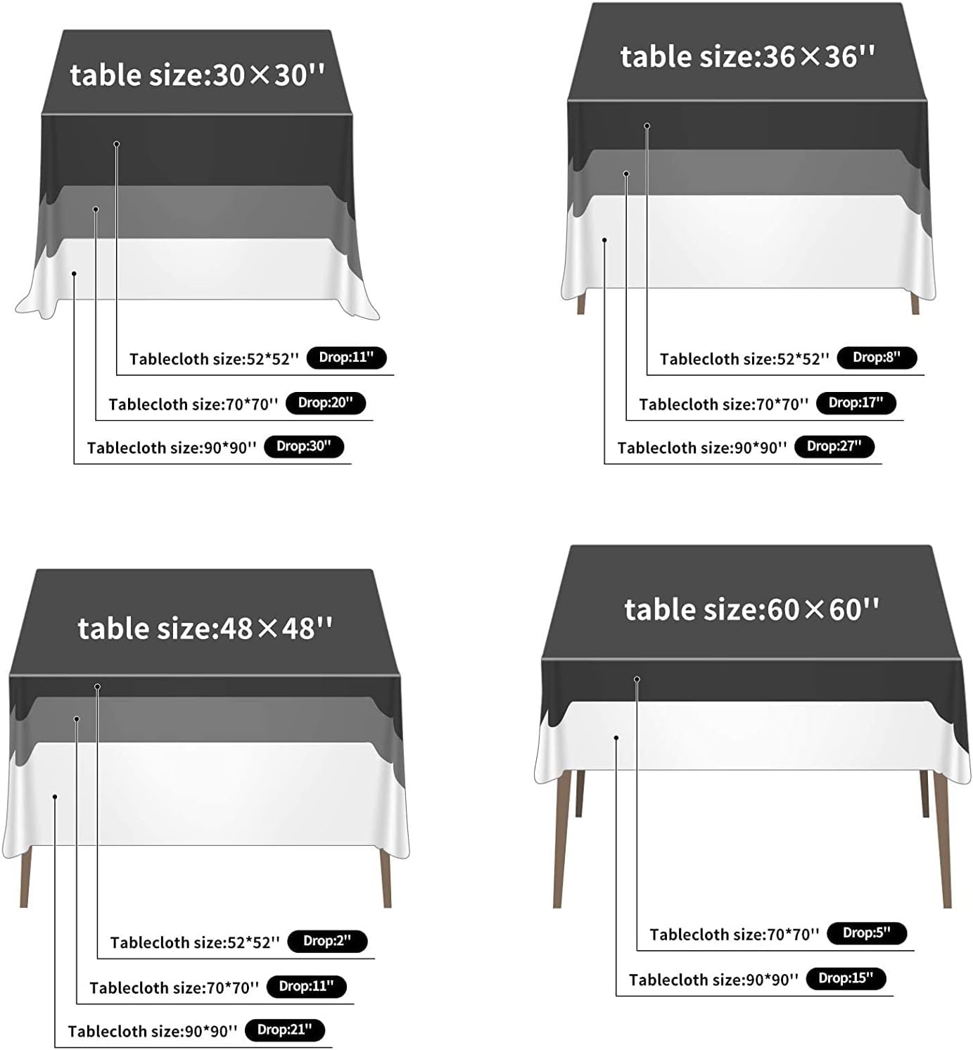 Fokitut 2 Pack Waterproof Square Tablecloth, 70x70 Inch, Stain Resistant and Wrinkle Polyester Table Cloth, Fabric Table Cover for Kitchen Dining, Wedding, Party, Holiday Dinner-Orange