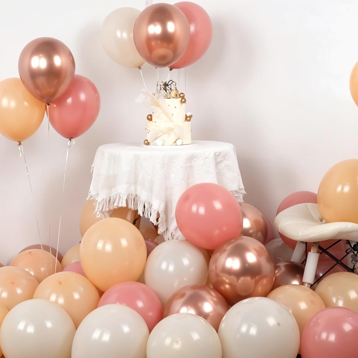 Togvu Retro Blush Pink Balloons, 60 Packs 12 Inch Dusty Pink Metallic Chrome Rose Gold White Sand Nude Balloons for Bridal Baby Shower Girls Boho Birthday Wedding Decorations Supplies Pink D-001