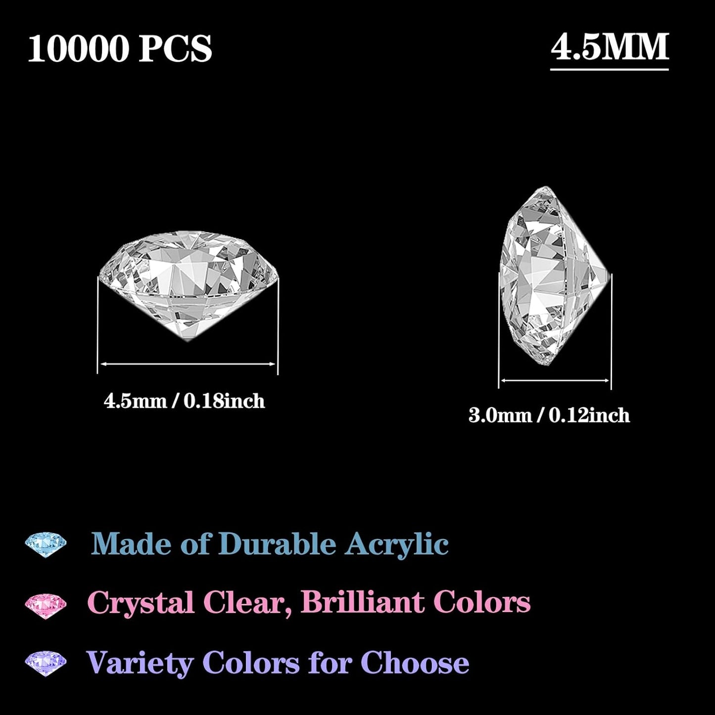 10000Pcs Crystal Acrylic Diamond Fake Gems Vase Filler, 4.5mm Faux Diamonds for Table Scatter Wedding Party, Bridal Shower, Birthday Decoration, Gold