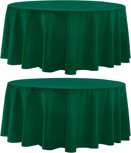 Round Tablecloth 132 Inch 2 Pack Dark Green Tablecloths Washable Decorative Linen Polyester Table Clothes Cover for Dining Table Banquets Buffet Parties and Wedding