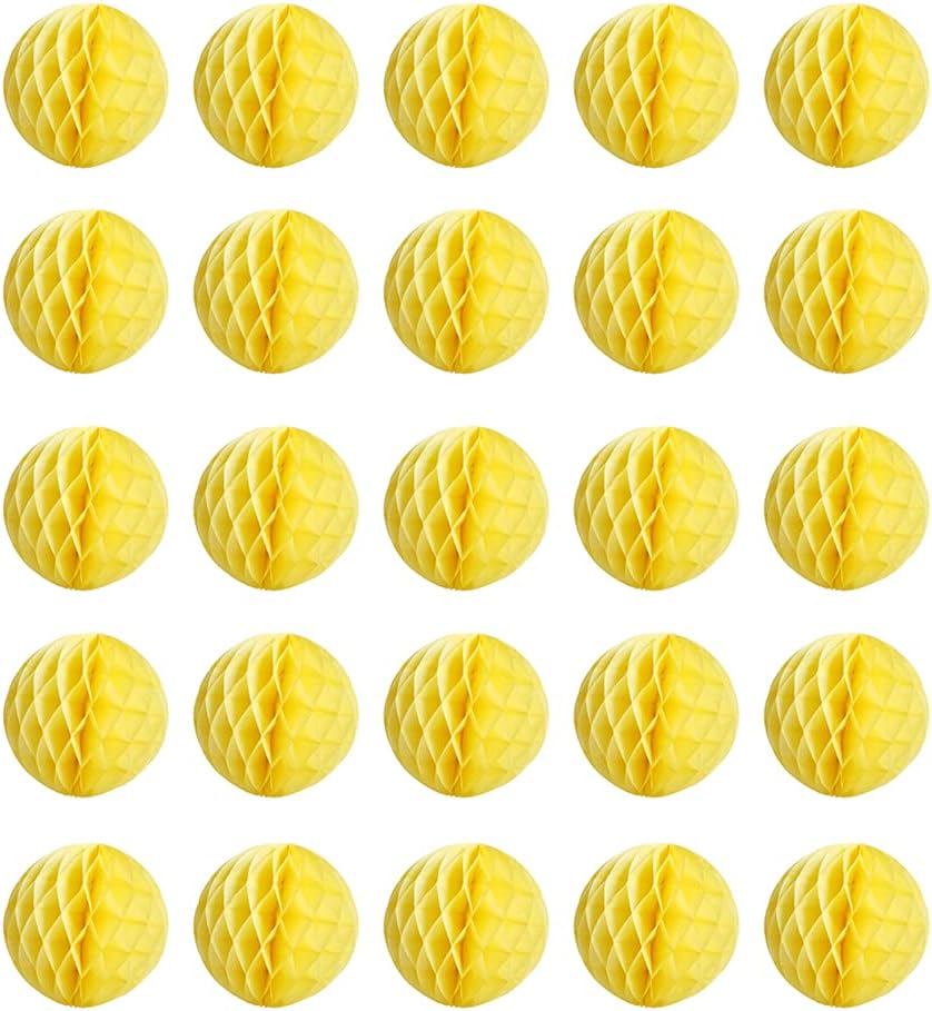 20pcs Honeycomb Decoration - Paper Flower Balls, Tissue Pom Poms for Birthday Wedding Home Decor (3inch, Yellow)