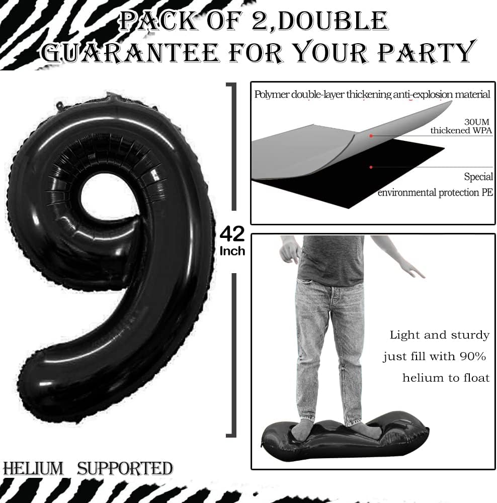 GOER Number 19 Balloons for 19th Birthday Sweet 19 Party Decorations,42 Inch Jumbo Foil Helium 91 Balloons for 91st Birthday Party Decoration (Black)