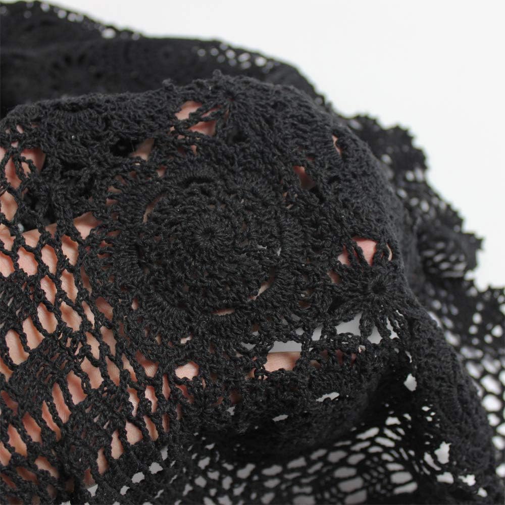 KEPSWET Cotton Handmade Crochet Lace Table Runner Black Rectangle Coffee Table Dresser Decor (14x48 inch)