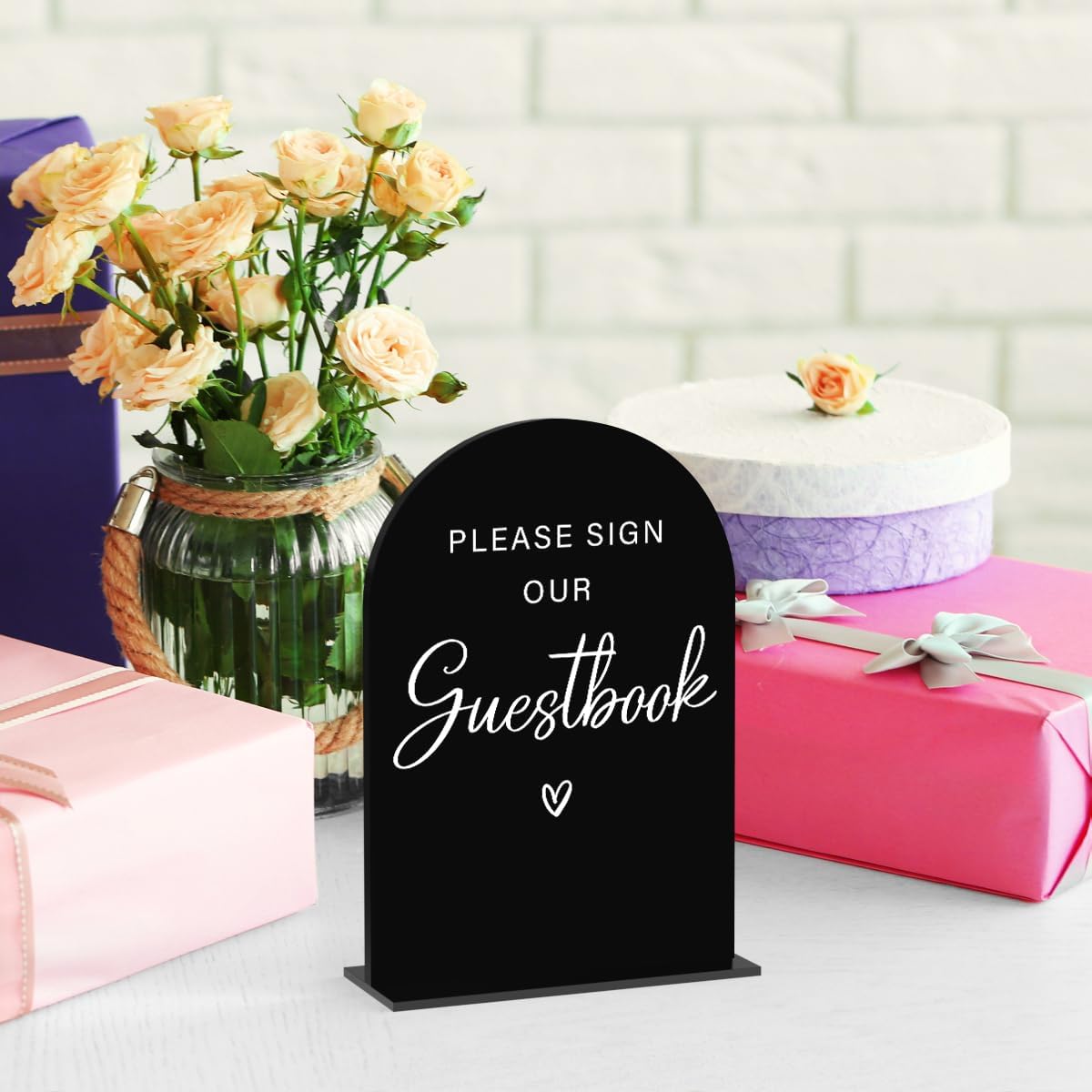 Acrylic Wedding Sign Please Sign Our Guestbook Wedding Signs for Ceremony Modern Calligraphy Arch Acrylic Table Top Sign for Wedding Reception and Event Party Table(black）