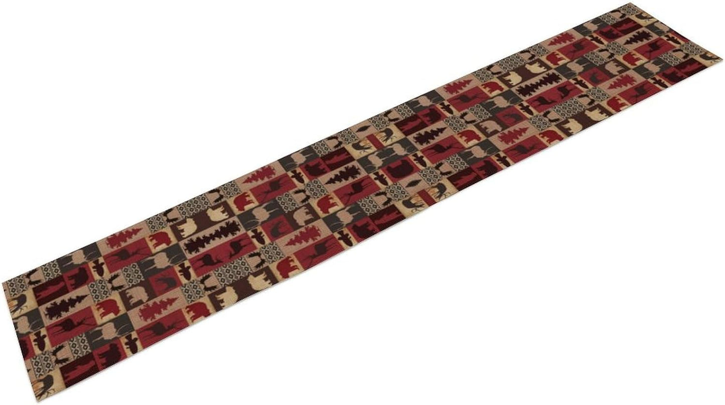 Retro Rustic Bear Table Runner, Wild Bear Cabin Pine Farmhouse Table Runner for Bedroom Kitchen Living Room Vintage Country Style Lodge 13x36 Inch