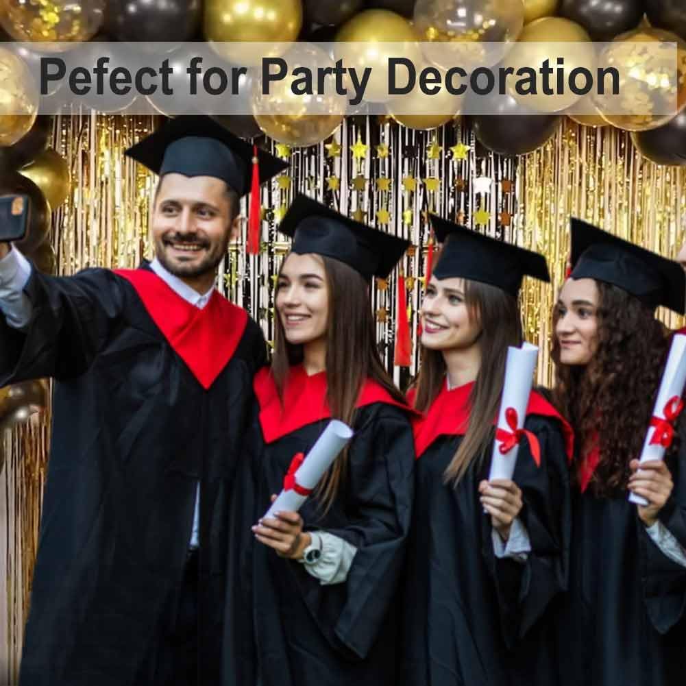 Black and Gold Party Decorations - 4Pack 3.2x8.2ft Black and Gold Foil Fringe Curtains for Birthday Party Decorations