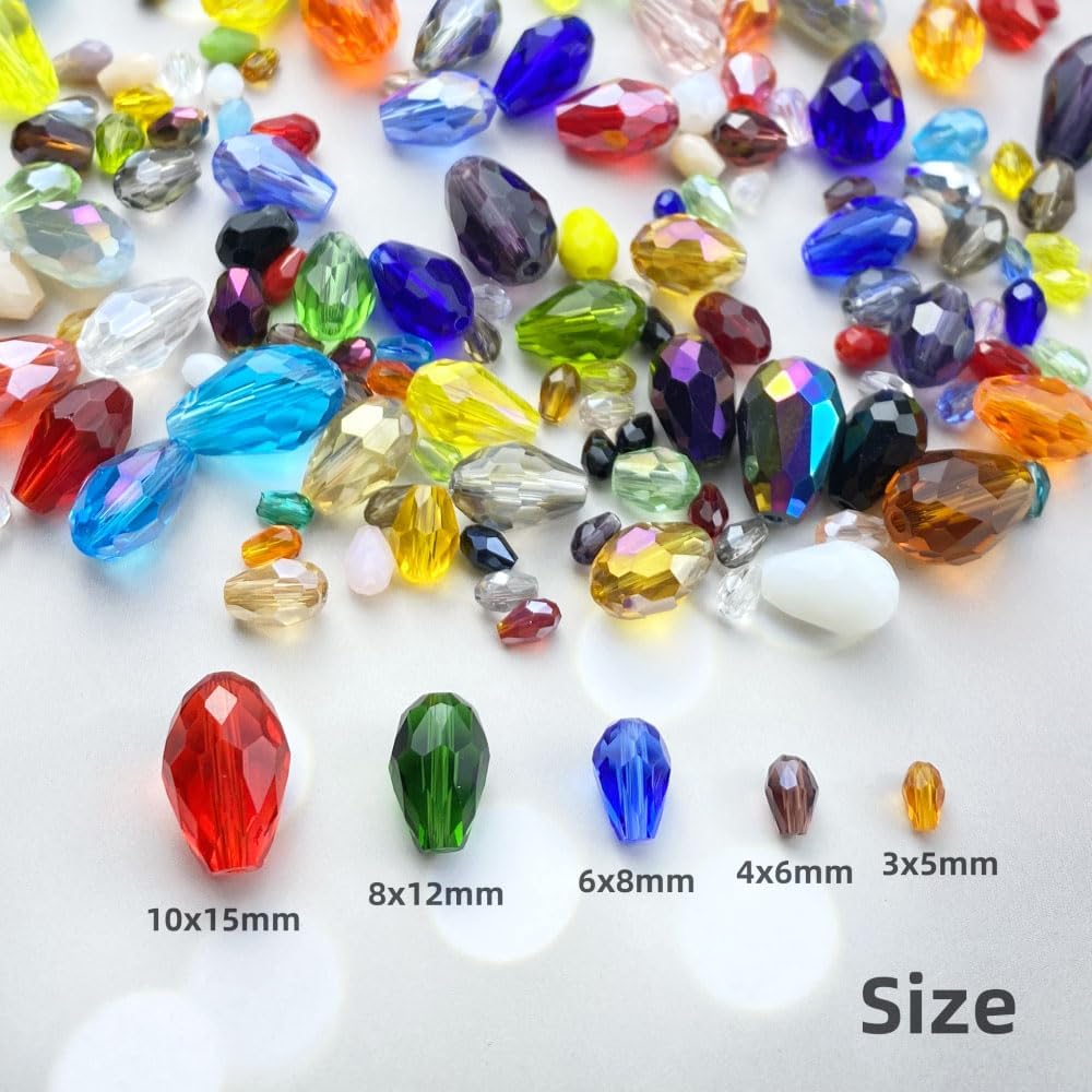 110pcs 6x8mm Teardrop Crystal Glass Beads Vertical Hole Faceted Loose Spacer Beads for DIY Craft Jewelry Making Necklace Bracelet Earring Wind Chimes(Brown Series)