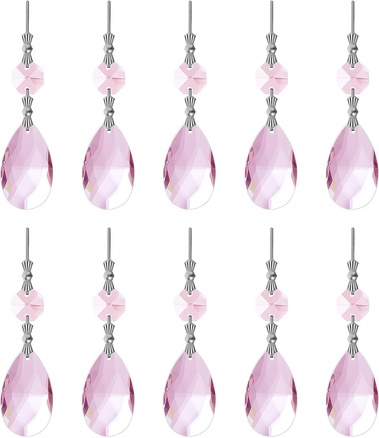 10pcs Crystal Prisms Chandelier Pink Ornament Pendants Rainbow Maker 38mm Drop Prism Hanging Prisms for Wedding Party Chrismtmas Decoration DIY Jewelry