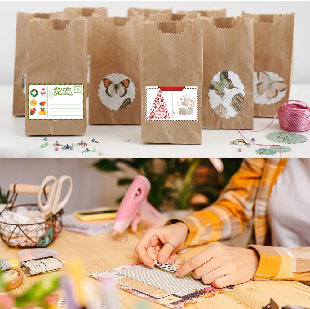 100-1000pcs Custom Stickers Merry Christmas Stickers Personalized Labels Adhesive Xmas Decorative Envelope Seals Stickers for Cards Gift Boxes(Round Kraft-2)