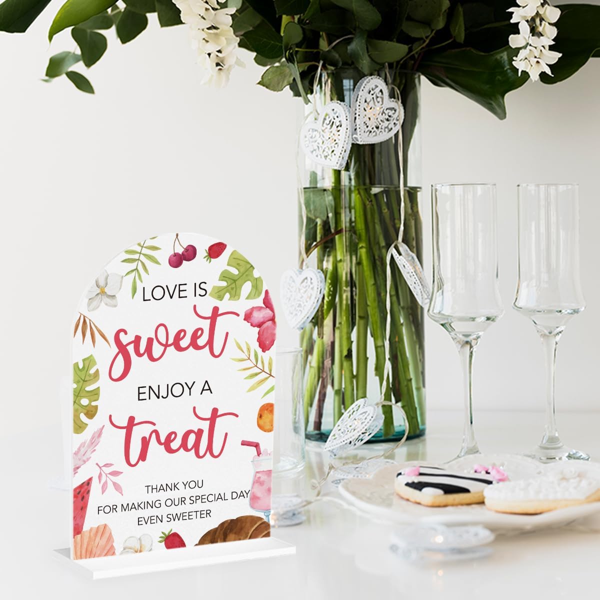 Love Is Sweet Sign for Dessert Table Acrylic Arch Wedding Dessert Table Decor Wedding Bridal Shower Welcome Signs for Ceremony and Reception 7 x 5 Inches
