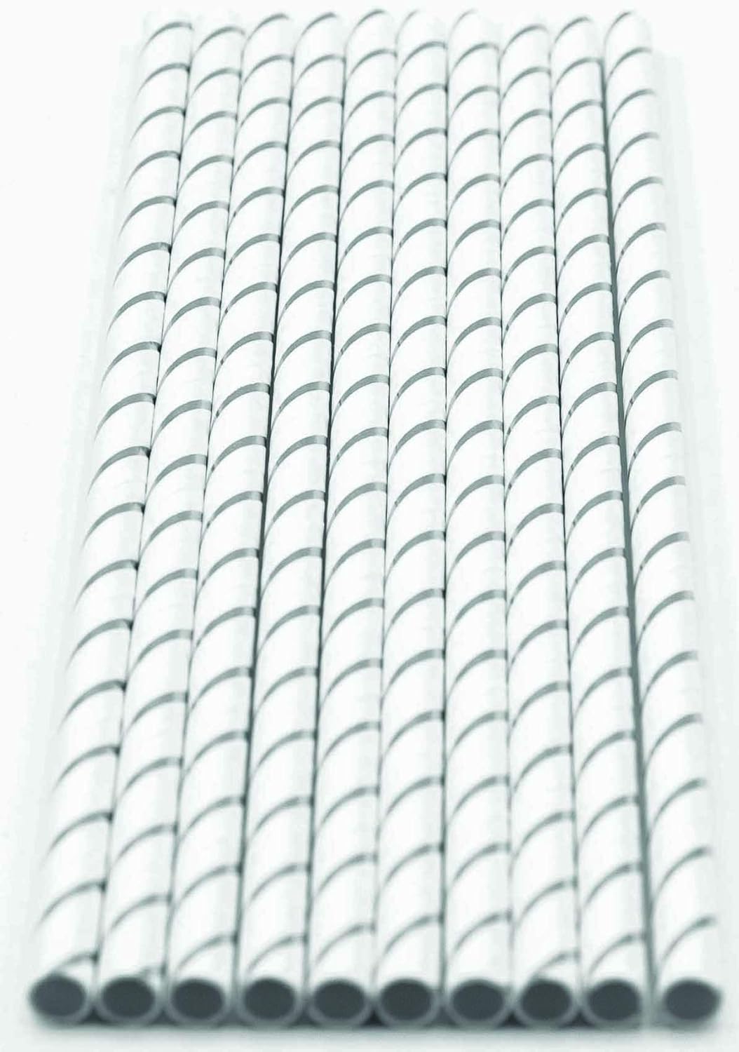 Pack of 150 Silver Foil Stripes Biodegradable 4-Ply Paper Drinking Straws (Compostable, Non-toxic, BPA-free)