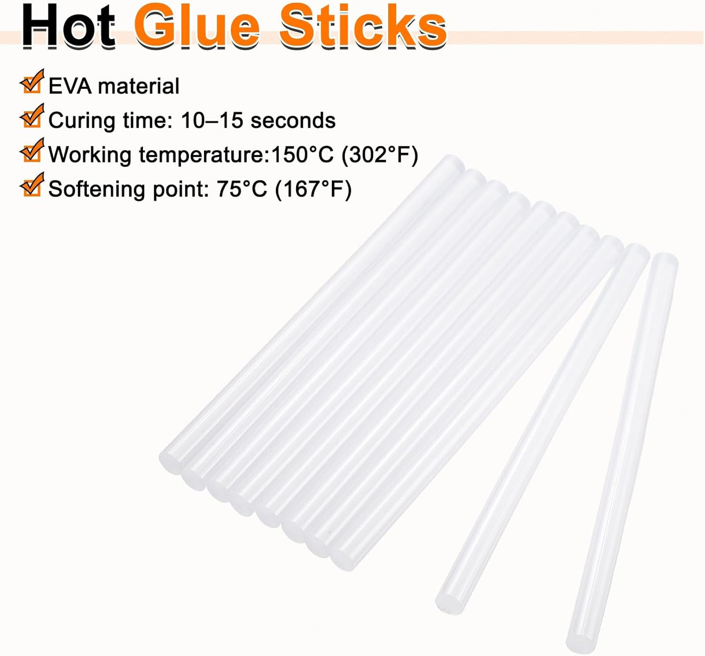 HARFINGTON 10pcs Hot Glue Sticks 0.43" Dia x 10.63" Long EVA Mini Hot Melt Adhesive Glue Stick for Hot Melt Gun Wood Plastic Glass Flowers Fabrics Foam, Clear
