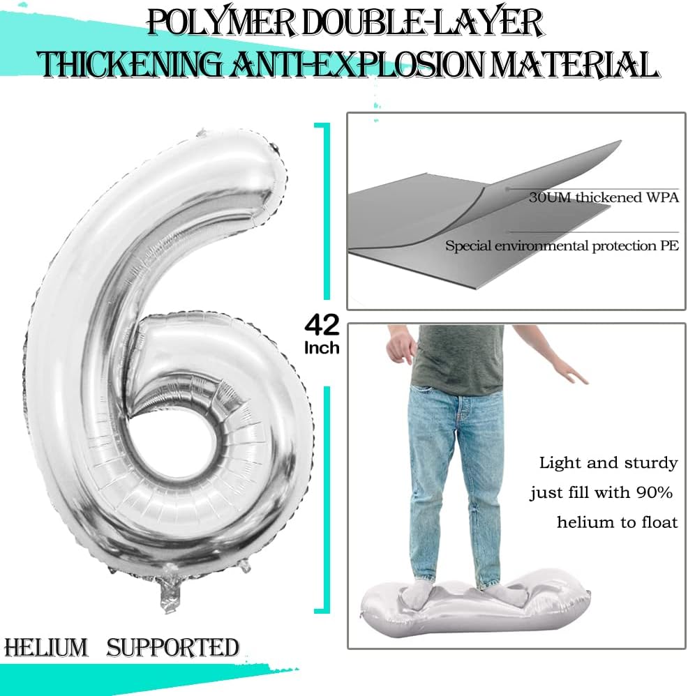 GOER Number 26 Balloons for 26th Birthday Party Decorations,42 Inch Jumbo Foil Helium 62 Balloons for 62nd Birthday Party Decoration (Silver)