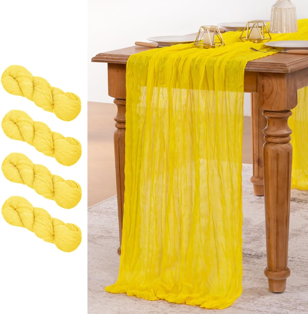 MLMW 4 Pack Yellow Cheesecloth Table Runner Boho Gauze Rustic Cheese Cloth Table Runner 160 inch Sheer 13.3ft for Wedding Party Baby Bridal Shower Birthday