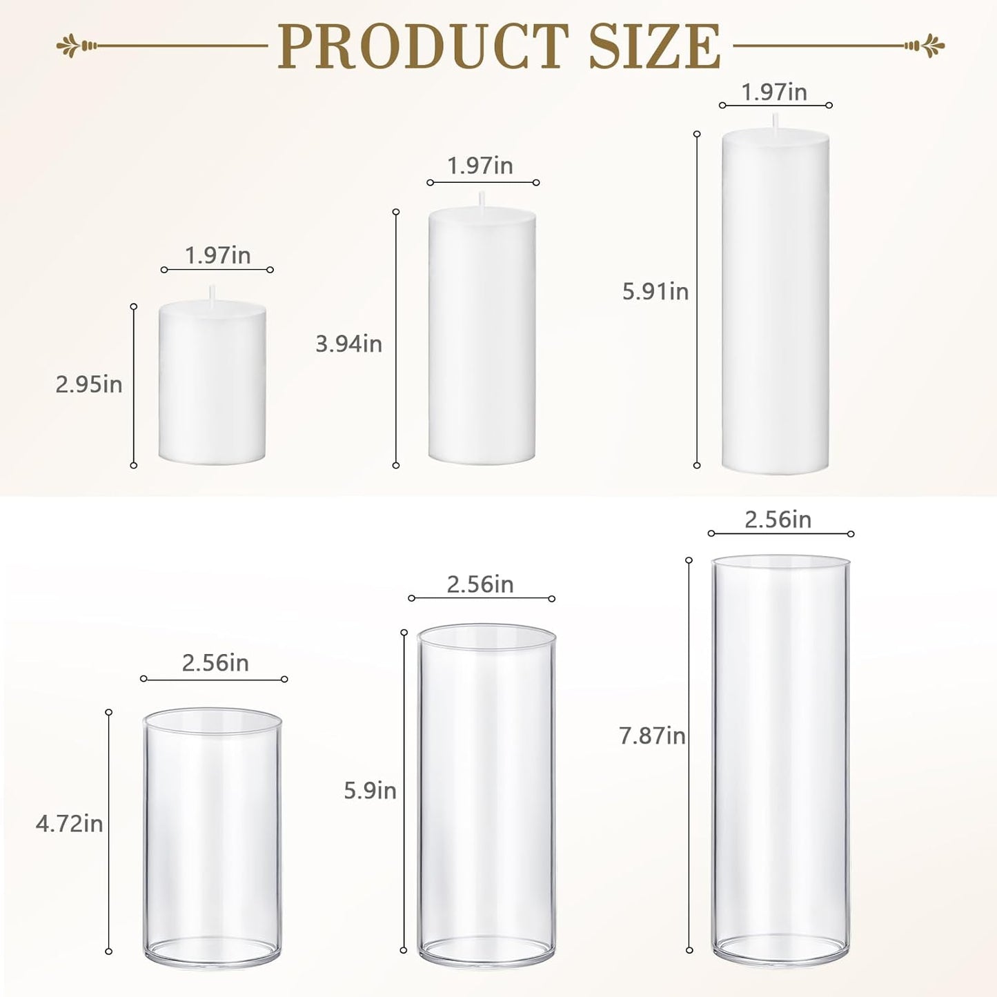 24 PCS White Pillar Candles with Glass Candle Holders Clear Hurricane Candle Holders Glass Cylinder Vases for Centerpieces Wedding Party, Event, Home Office (12 Candles+12 Candle Hoders)