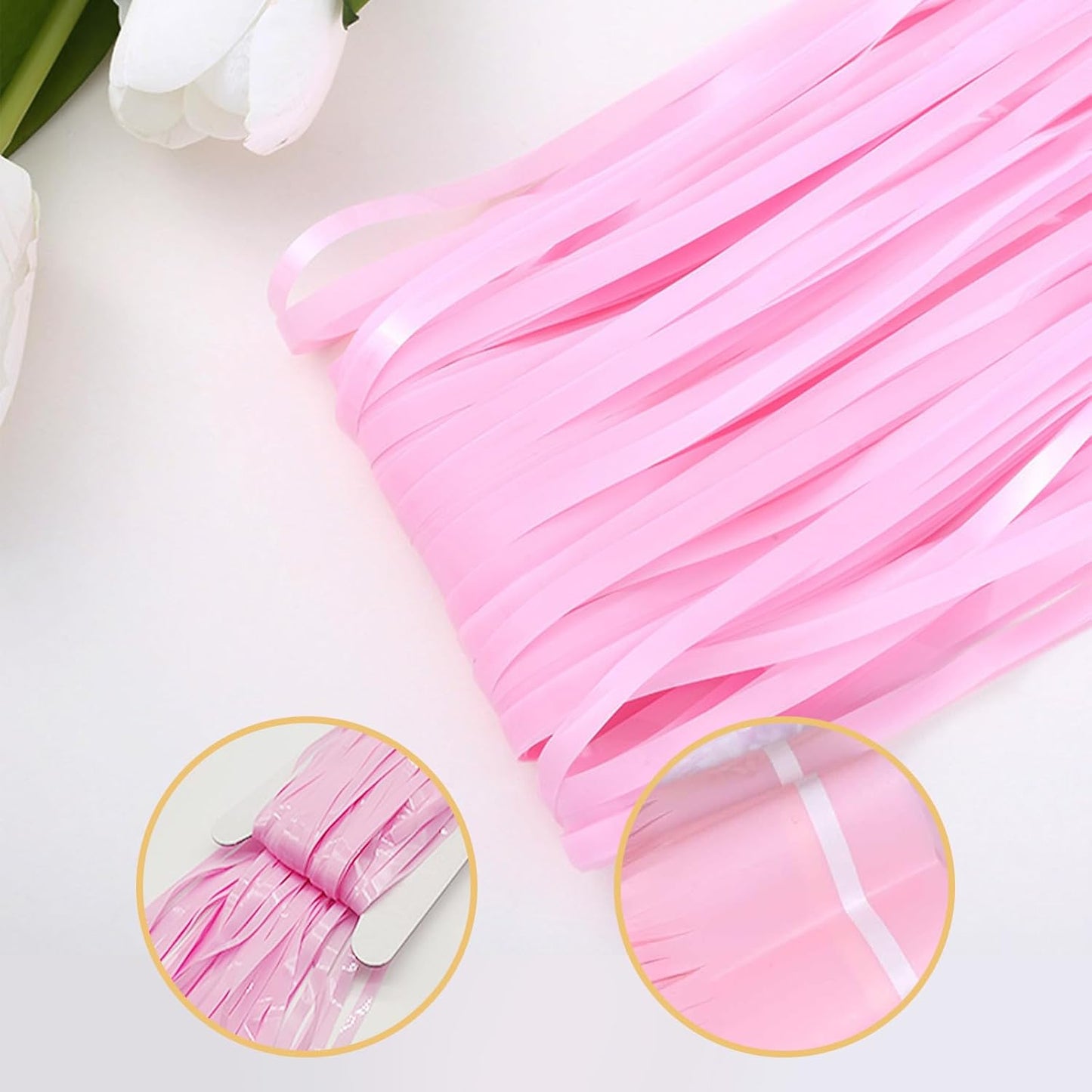 5 Pack Pink Foil Curtain Backdrop 3.2ft x 8.2ft Tinsel Foil Fringe Curtains Macaron Photo Booth Streamer Backdrop for Party Decorations Birthday Baby Shower Bachelorette Holiday Decor (Pastel Pink)