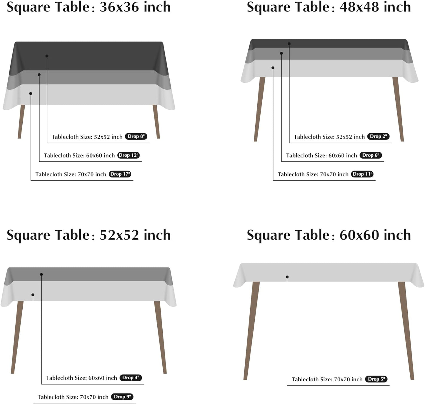 2 Pack Square Table Cloth 52X52 Inch Grey Washable Fabric Tablecloth Polyester Solid Dining Table Cover for Birthday Party Dinner Holiday Outdoor Indoor