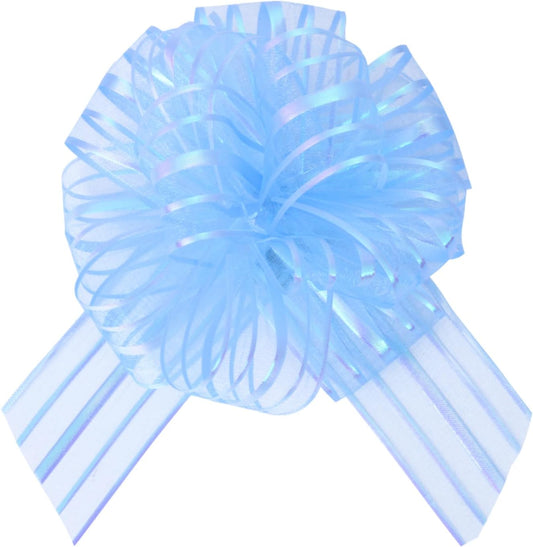 12 Pcs 6 Inch Large Organza Pull Bow Ribbon – Elegant Gift Bows for Wedding Decorations, Christmas Wrapping, Birthday Parties, Car Decor, Gift Baskets, and Valentine's Day Packaging(Light Blue)