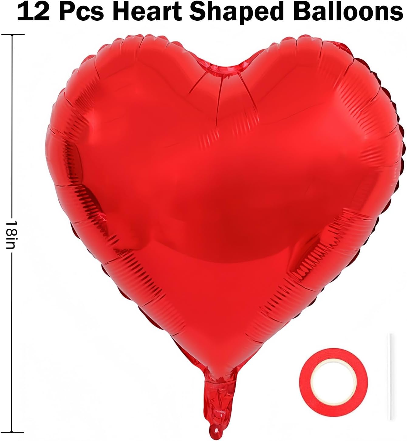 12Pcs Red Heart Balloons, 18 Inch, Love Balloons for Valentine's Day, Wedding, Birthday Decorations