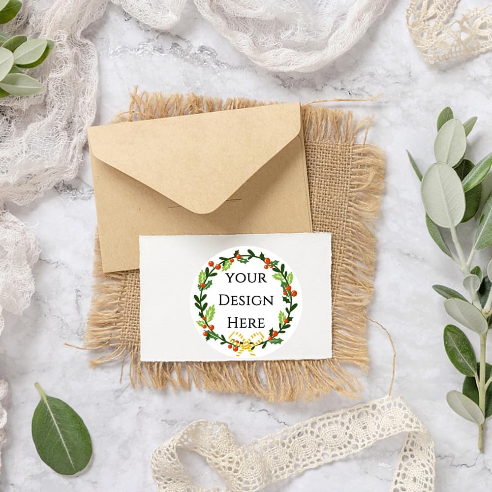 100-1000pcs Custom Stickers Merry Christmas Stickers Personalized Labels Adhesive Xmas Decorative Envelope Seals Stickers for Cards Gift Boxes (Round Kraft -5)