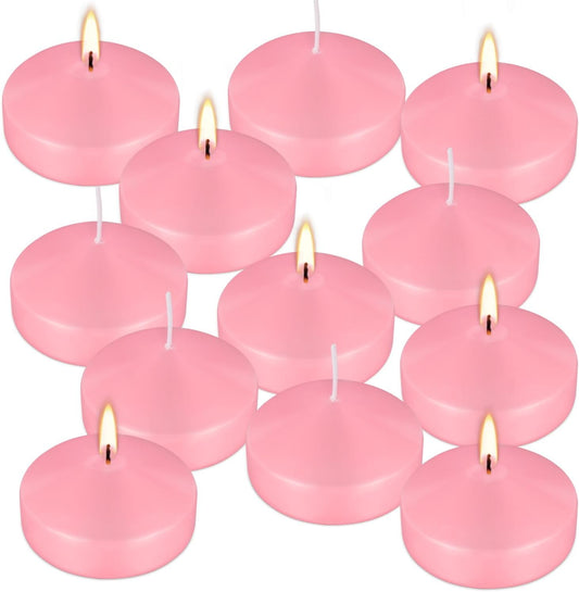 12 Pcs 3 inch Romantic Pink Floating Candles, Smokeless and Unscented, Burns for 8-10 Hours, are Ideal for Weddings, Parties ，Vacations, and Home Decorations