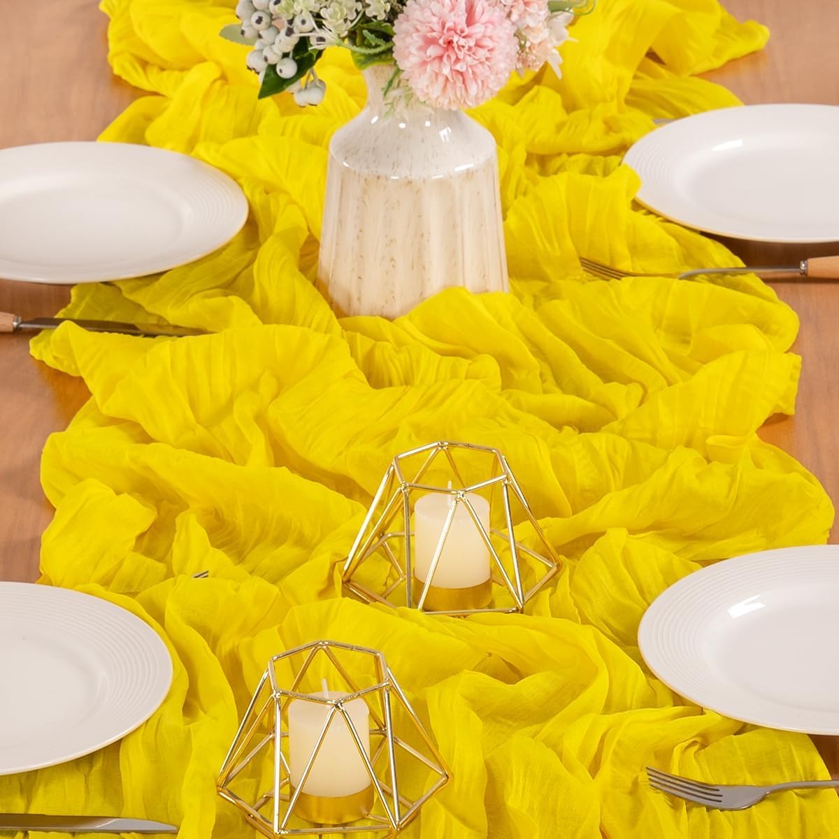 MLMW 6 Pack Yellow Cheesecloth Table Runner Boho Gauze Rustic Cheese Cloth Table Runner 160 inch Sheer 13.3ft for Wedding Party Baby Bridal Shower Birthday