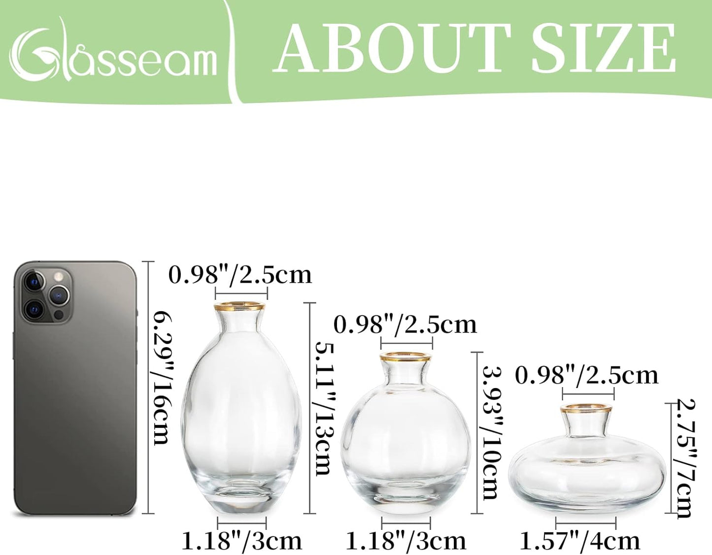 Glass Bud Vase for Centerpieces, 6Pcs/2Sets Glasseam Modern Gold Rim Mini Small Vases for Flowers Bulk Flower Vase Set Aesthetic Cute Handmade Tiny Short Wedding Table Centerpiece Decor