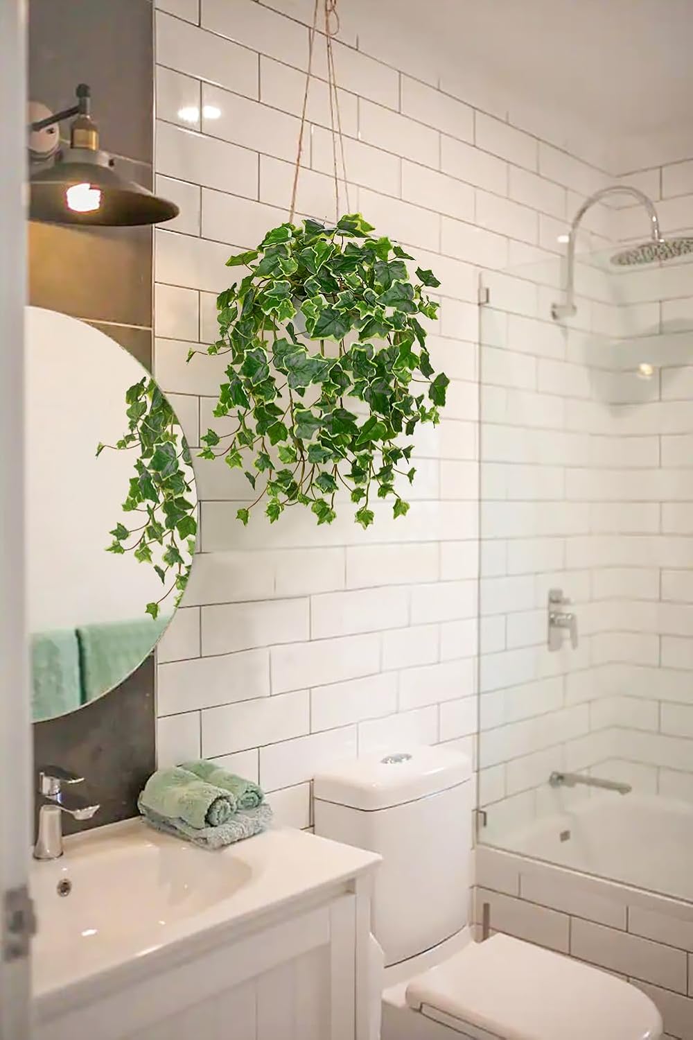 Hollyone Fake Hanging Plants with Pots, Artificial Potted Ivy Vine Faux Ivy Leaves Hanging Greenery Plants for for Home Ceiling Bedroom Living Room Garden Front Porch Table Shelf Wall Decoration