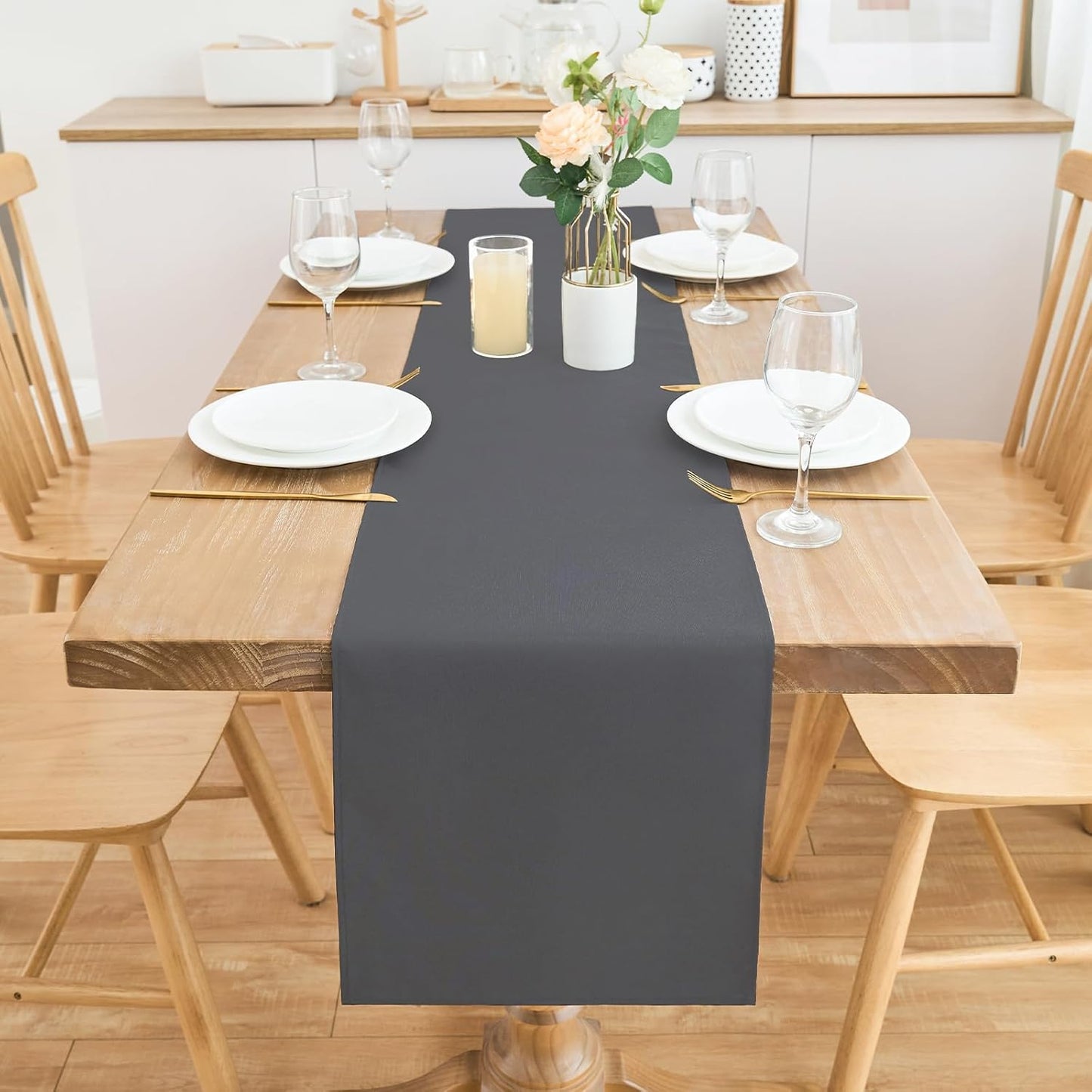 2 Pack Grey Long Table Runner 12 x 108 Inch Solid Color Farmhouse Runners Coffee Table Dresser for Daily Party Home Decoration