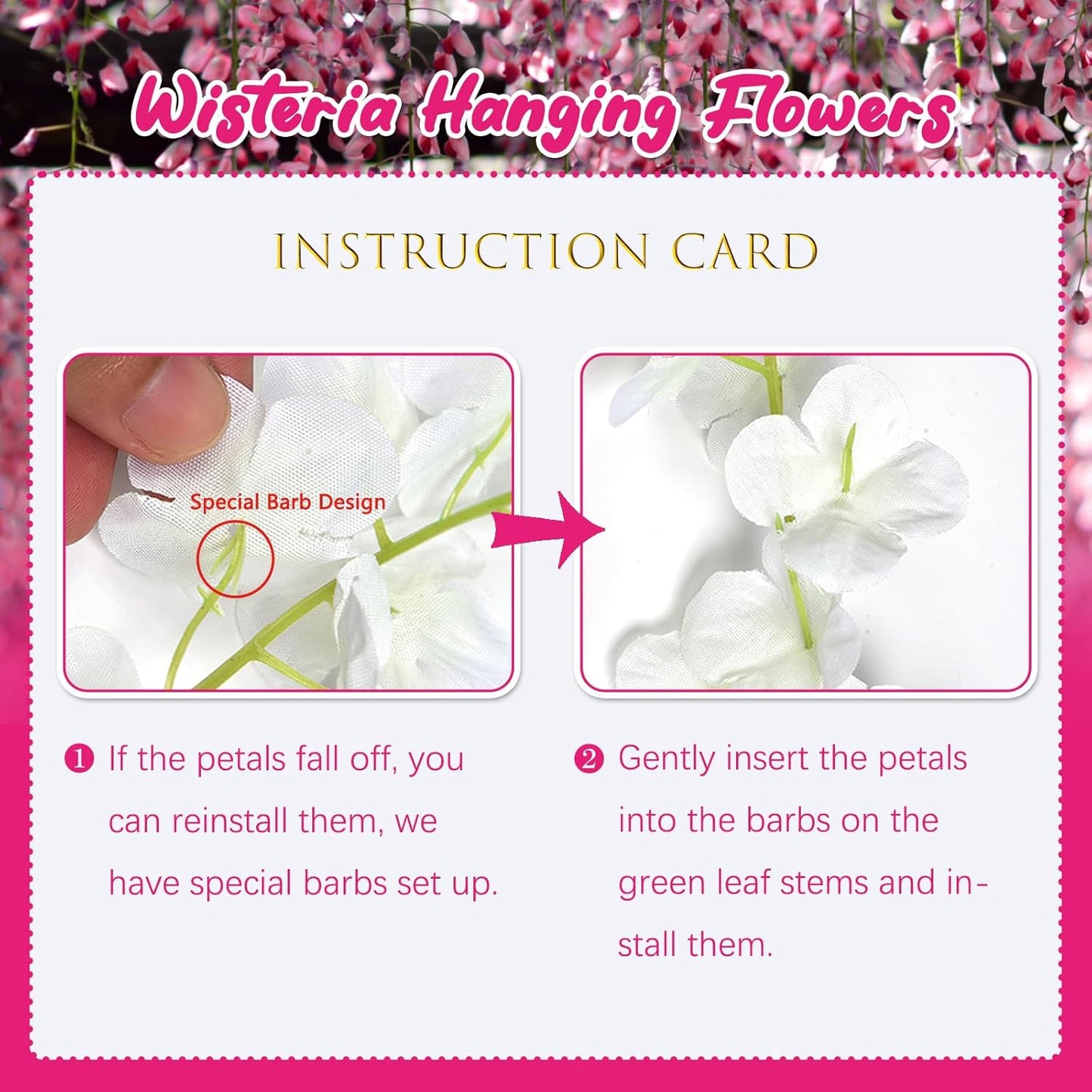 24 Pack Fuchsia Wisteria Hanging Flowers, 3.4 Ft Fake Hanging Flowers, Artificial Wisteria Garland Vines for Wedding Room Backdrop Outdoor Patio Garden Decoration