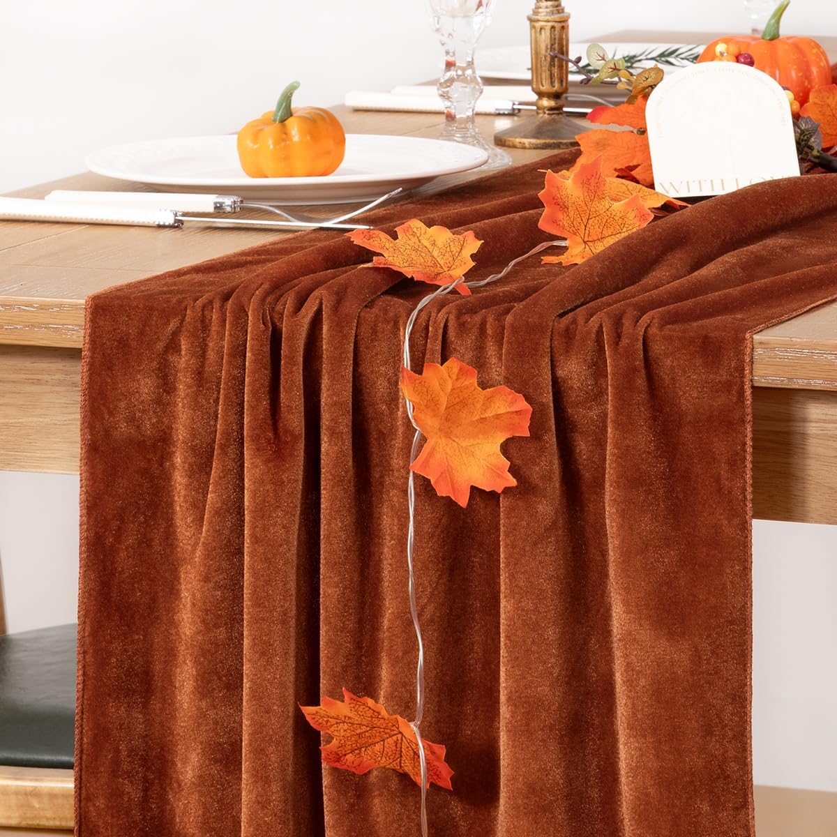 MLMC 2 Pack Terracotta Fall Thanksgiving Table Runner 10ft Luxury Burnt Orange Velvet Table Runner Fall Table Centerpiece 20x120 Inches for Wedding Bridal Shower Birthday Party Home Decor